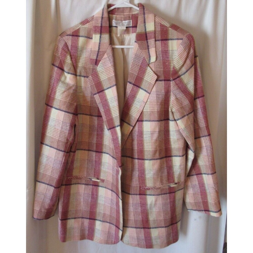 Vintage Anna Alfieri Pink Plaid Blazer Size 10